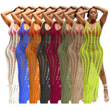 Solid Sleeveless Hollow Out Split Maxi Dress TR-1212