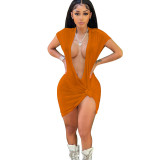 Solid Color Sexy Deep V Neck Dress YF-9876