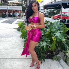 Sexy Wrap Chest Mini Skirt Two Piece Sets CH-8226