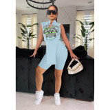 Casual Printed Sleeveless Split Two Piece Sets DDF-88176