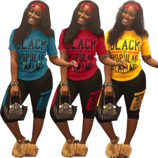 Plus Size Letter Print Two Piece Shorts Sets LSL-6269
