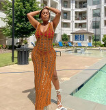 Solid Sleeveless Hollow Out Split Maxi Dress TR-1212