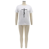 Plus Size Letter Print O Neck Short Sleeve T Shirt SFY-059F