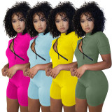 Short Sleeve Zipped Skinny Casual Playsuits YF-9834