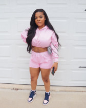 Solid Hooded Crop Top And Shorts 2 Piece Sets FNN-8681