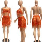Sexy Tassel Hollow Out Two Piece Shorts Sets NYF-8117