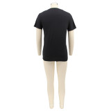 Plus Size Letter Print O Neck Short Sleeve T-Shirt BMF-059F