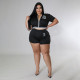 Plus Size Zipper Top And Shorts 2 Piece Sets BMF-101