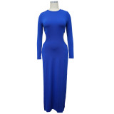 Solid Color Round Neck Sexy Slit Long Dress YF-10003