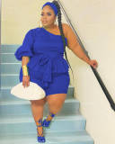 Plus Size Solid One Shoulder Peplum Top And Shorts Sets MOF-8906