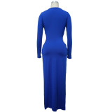Solid Color Round Neck Sexy Slit Long Dress YF-10003