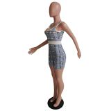 Pre Order: About 7 work days shipping Plaid Print Sleeveless Tight Romper YUEM-66199