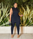 Plus Size Solid Sleeveless Split Top And Pants Sets MXDF-6109