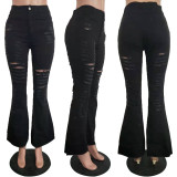 Solid Ripped Denim Flared Pants LSD-8369