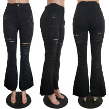 Solid Ripped Denim Flared Pants LSD-8369