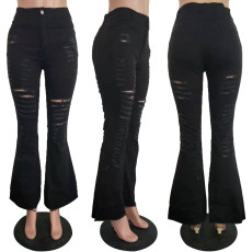 Solid Ripped Denim Flared Pants LSD-8369