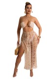 Solid Color Halter Side Slit Sling Beach Dress OSM-4363