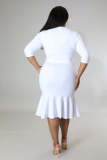 Plus Size 3/4 Sleeve Deep V Ruffle Dress OSM-5305
