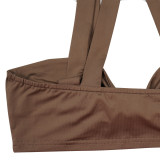 Solid Crop Top Wide Leg Pants Two Piece Sets YF-10157