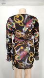 Plus Size Printed Slim Fit Long Sleeve And Skirt Two Piece Sets NK-8618