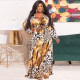 Plus Size Leopard Print Long Sleeve Long Dress With Belt OSIF-22349