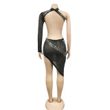 Sexy Fashion Night Club Hot Diamond Backless Irregular Dress BY-5762