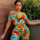 Floral Print Slash Neck Two Piece Shorts Sets OLYF-6099