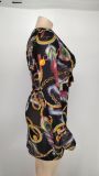 Plus Size Printed Slim Fit Long Sleeve And Skirt Two Piece Sets NK-8618