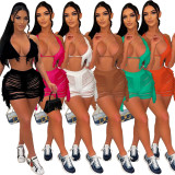 Solid Color Knitted Beach Bra Shorts Two Piece Sets OSM-6135