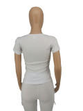 White Letter Print O Neck Short Sleeve T-Shirt SXF-20507