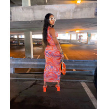 Sexy Printed Hollow Out Sleeveless Maxi Dress YIBF-60164