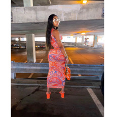 Sexy Printed Hollow Out Sleeveless Maxi Dress YIBF-60164