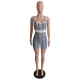 Pre Order: About 7 work days shipping Plaid Print Sleeveless Tight Romper YUEM-66199
