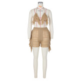 Sexy Tassel Hollow Out Two Piece Shorts Sets ZSD-0231