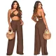 Solid Crop Top Wide Leg Pants Two Piece Sets YF-10157