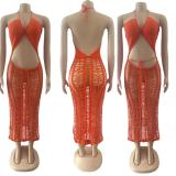 Solid Color Halter Side Slit Sling Beach Dress OSM-4363