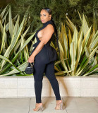 Plus Size Solid Sleeveless Split Top And Pants Sets MXDF-6109