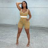 Pre Order: About 7 work days shipping Plaid Print Sleeveless Tight Romper YUEM-66199