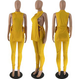 Plus Size Solid Sleeveless Split Top And Pants Sets MXDF-6109