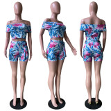Floral Print Slash Neck Two Piece Shorts Sets OLYF-6099