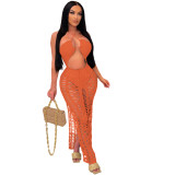 Solid Color Halter Side Slit Sling Beach Dress OSM-4363