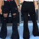 Solid Ripped Denim Flared Pants LSD-8369