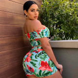 Floral Print Slash Neck Two Piece Shorts Sets OLYF-6099