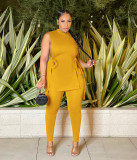 Plus Size Solid Sleeveless Split Top And Pants Sets MXDF-6109