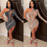Sexy Fashion Night Club Hot Diamond Backless Irregular Dress BY-5762