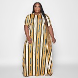 Plus Size Casual Loose Print Short Sleeve Maxi Dress OSIF-22355