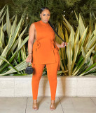 Plus Size Solid Sleeveless Split Top And Pants Sets MXDF-6109