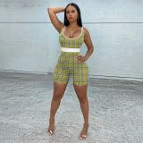 Pre Order: About 7 work days shipping Plaid Print Sleeveless Tight Romper YUEM-66199