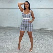 Pre Order: About 7 work days shipping Plaid Print Sleeveless Tight Romper YUEM-66199