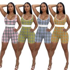 Pre Order: About 7 work days shipping Plaid Print Sleeveless Tight Romper YUEM-66199
